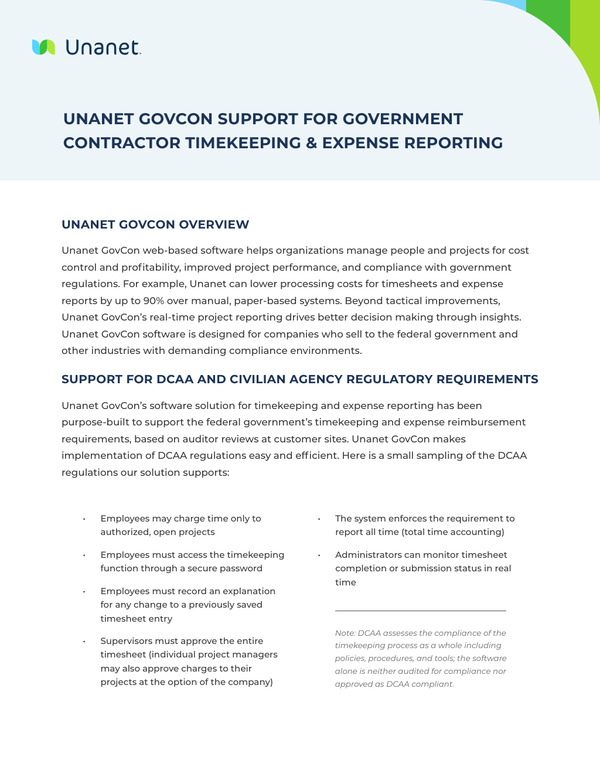 Unanet Support for DCAA Timekeeping & Expense Reporting Requirements