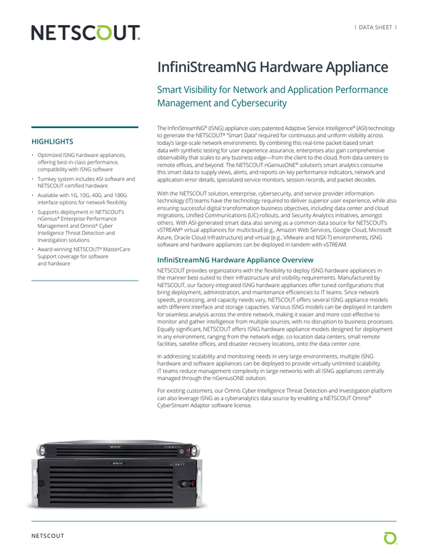 InfiniStreamNG Hardware Appliance Data Sheet
