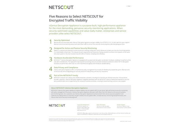 Five Reasons to Select NETSCOUT for Encrypted Traffic Visibility