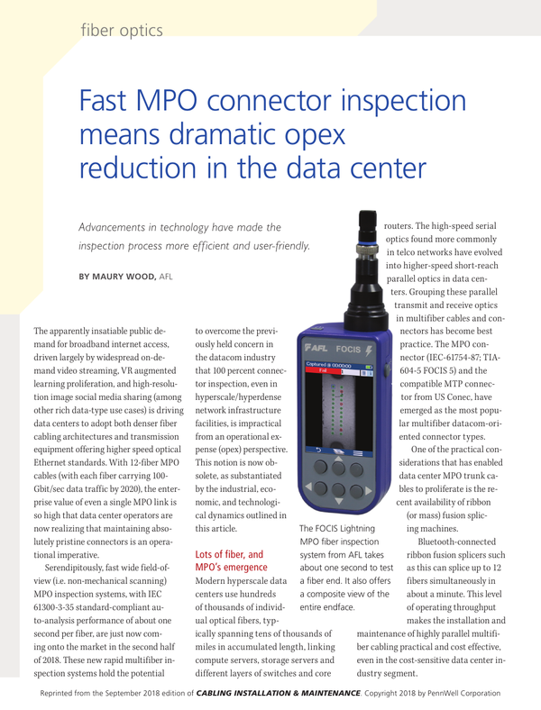 Fast MPO Connector Inspection in the Data Center