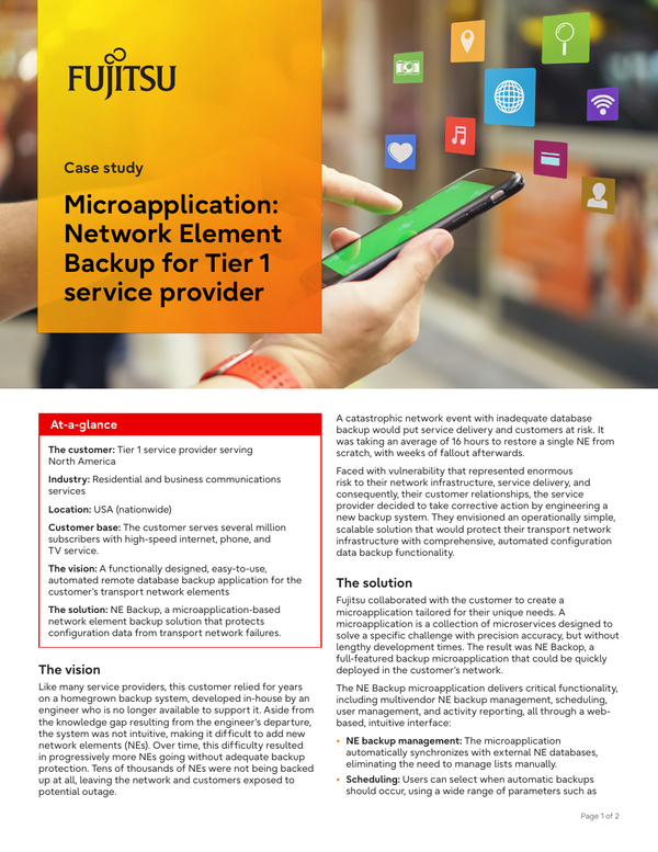 Microapplication Network Element Backup for Tier 1 service provider