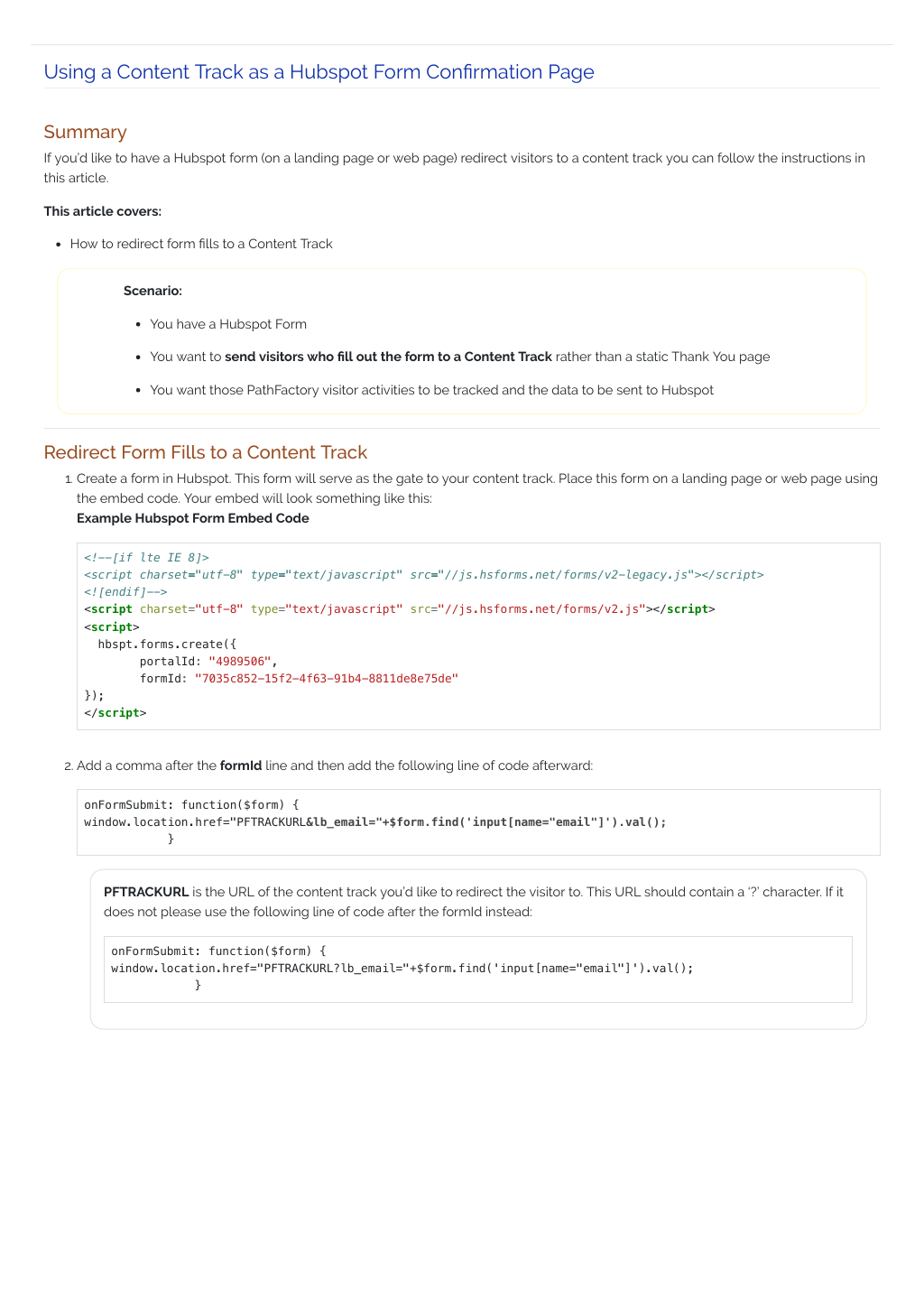 Using A Content Track As A Hubspot Form Confirmation Page