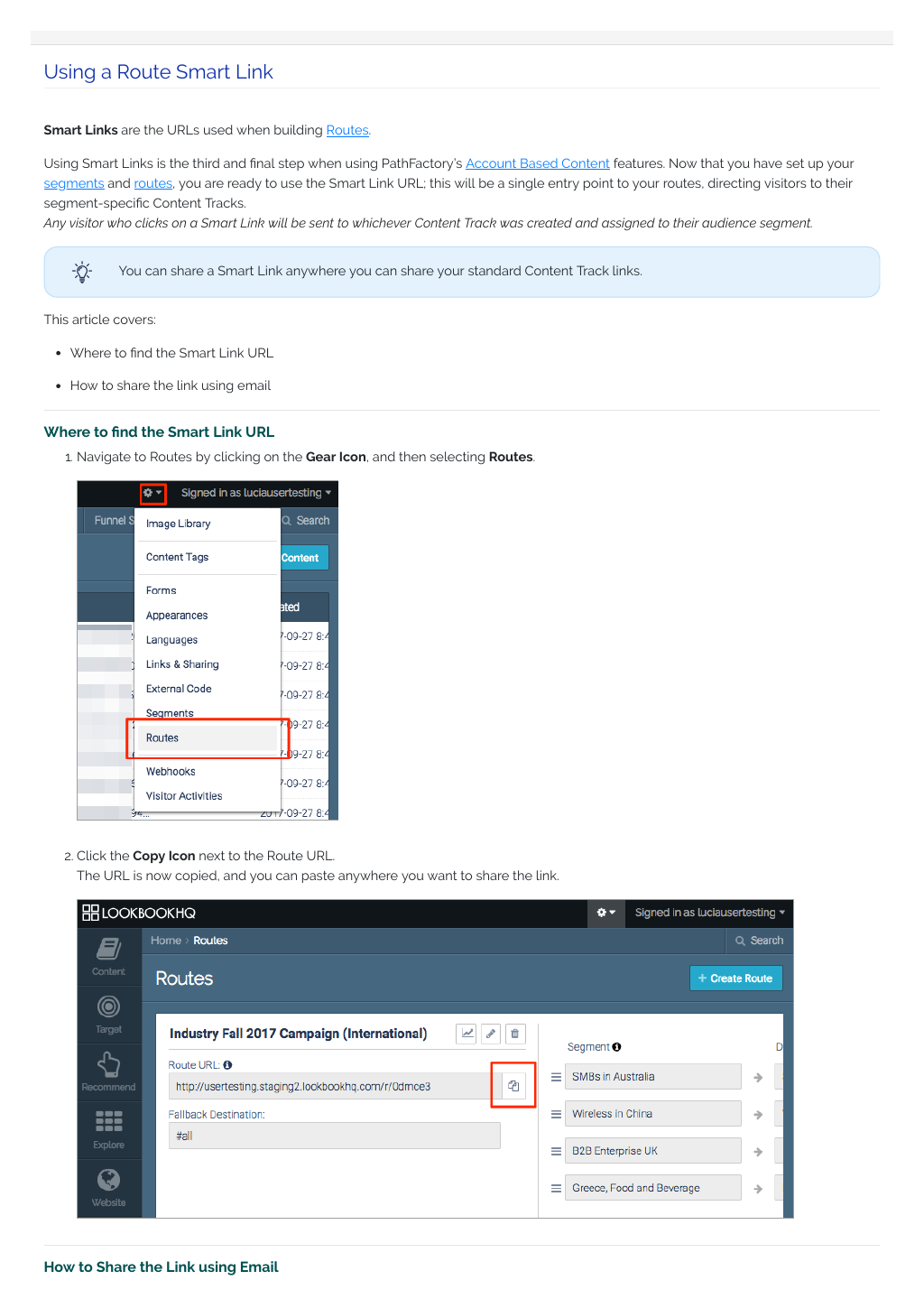 Using A Route Smart Link