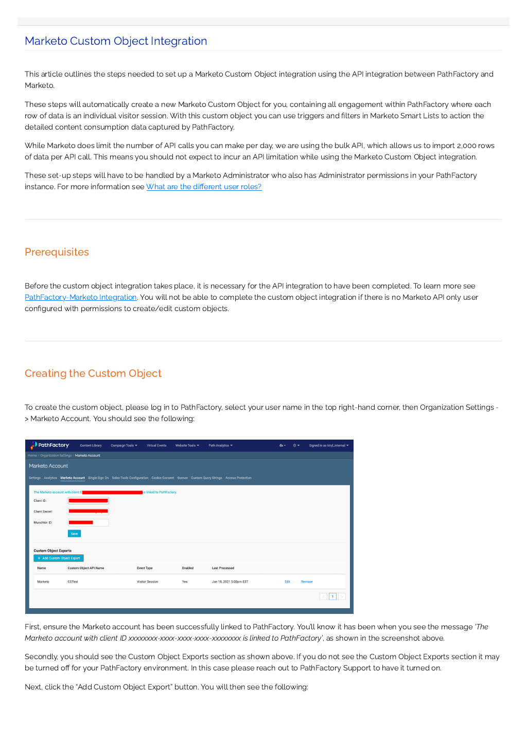 Marketo Custom Object Integration